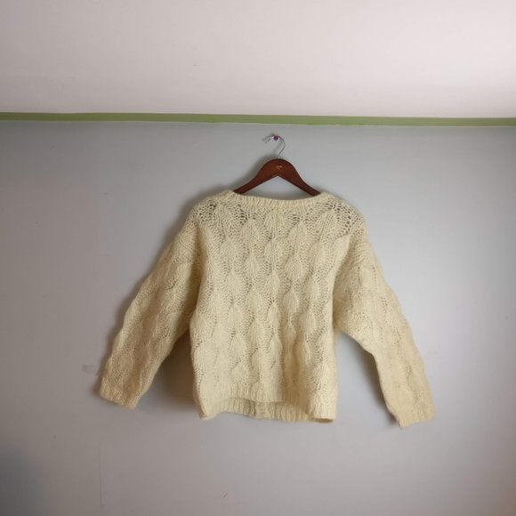 Mohair Cardigan, exposed button Pointelle Chunky Soft Knit, Sezane-Joia-style - Picture 3 of 8